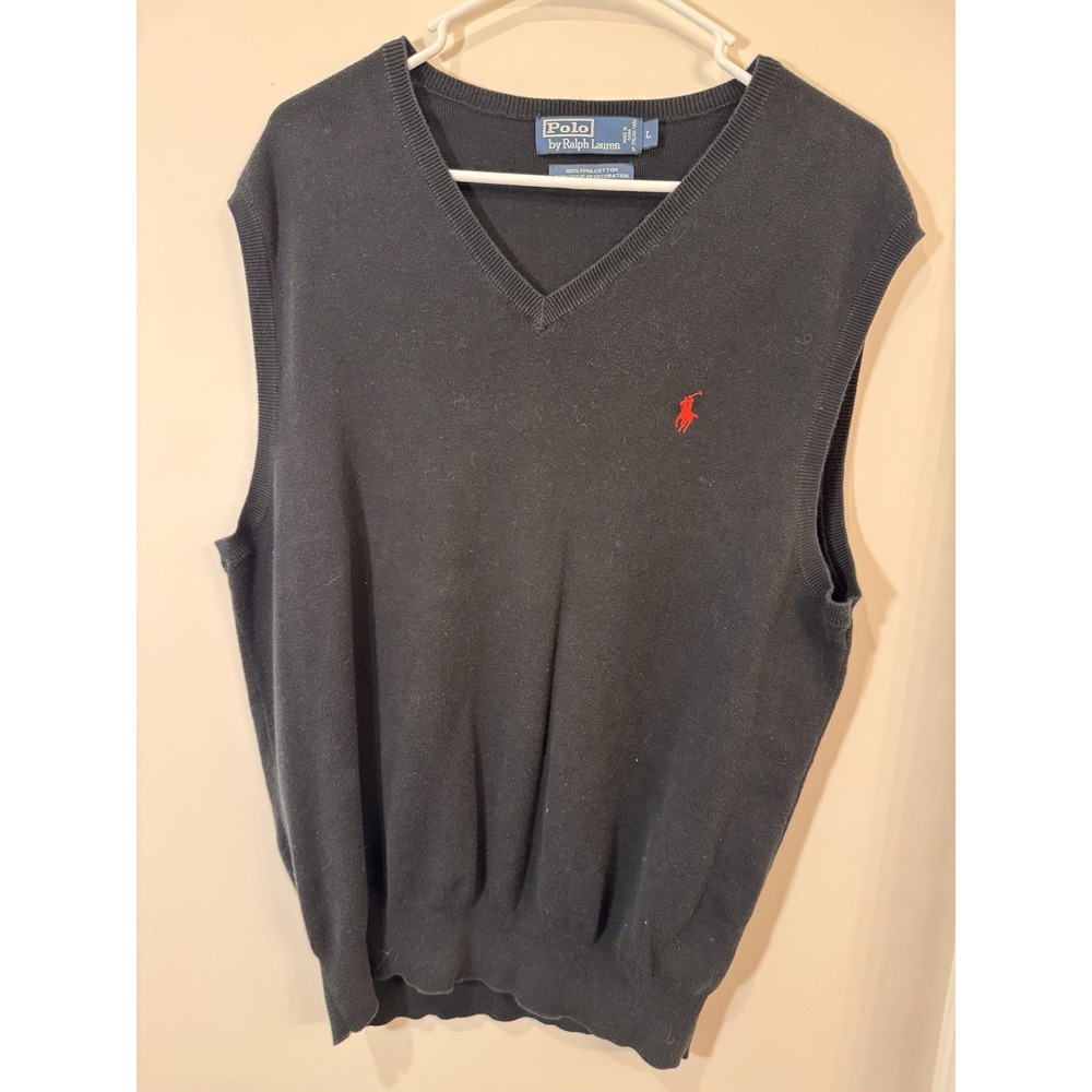 Polo Ralph Lauren Vest Men's Large Navy Pima Cotton Sweater Casual Vintage